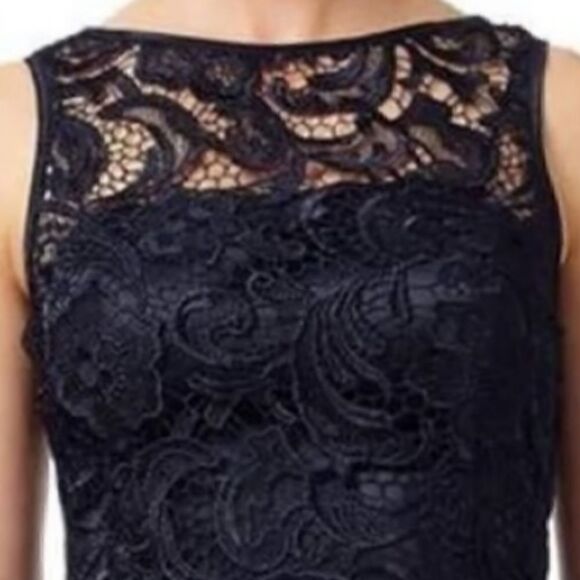 Adrianna Papell Illusion Neckline Navy Lace Sheath Dress - Picture 3 of 12